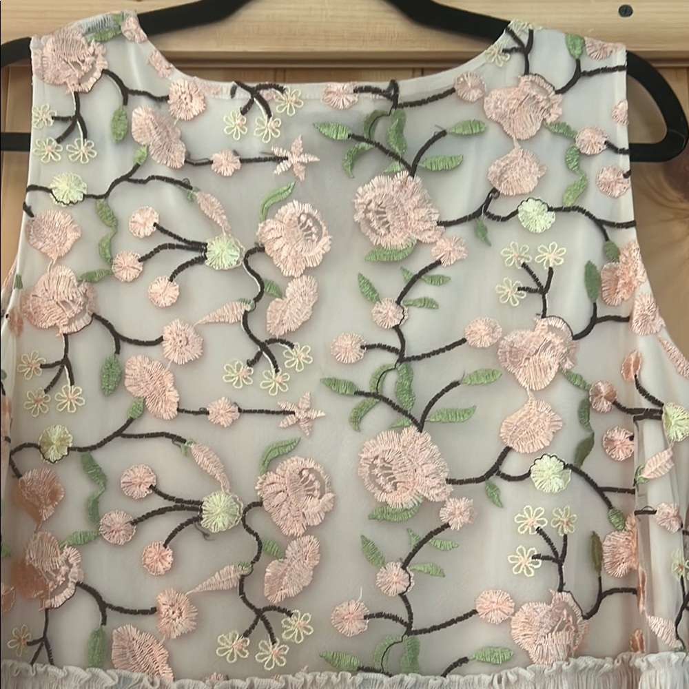 Peach Floral Embroidered Cream Dress - Picture 6 of 7